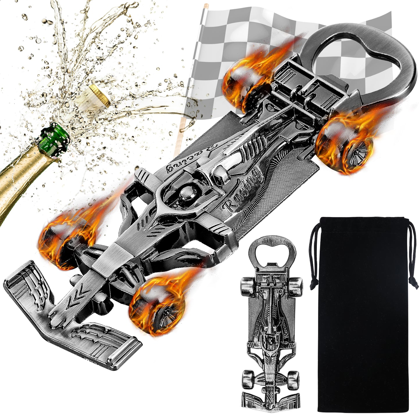Exquisite Racing Bottle Opener,Meticulously Designed And Made Of Durable Materials, Perfect For Opening Bottles During Sports Events, Parties, Or At Home. Includes A Black Drawstring Bag.