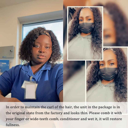 2025 Viral Rebasar Curly Headband Wig - 24" Deep Wave Glueless Human Hair Black Wig for Women