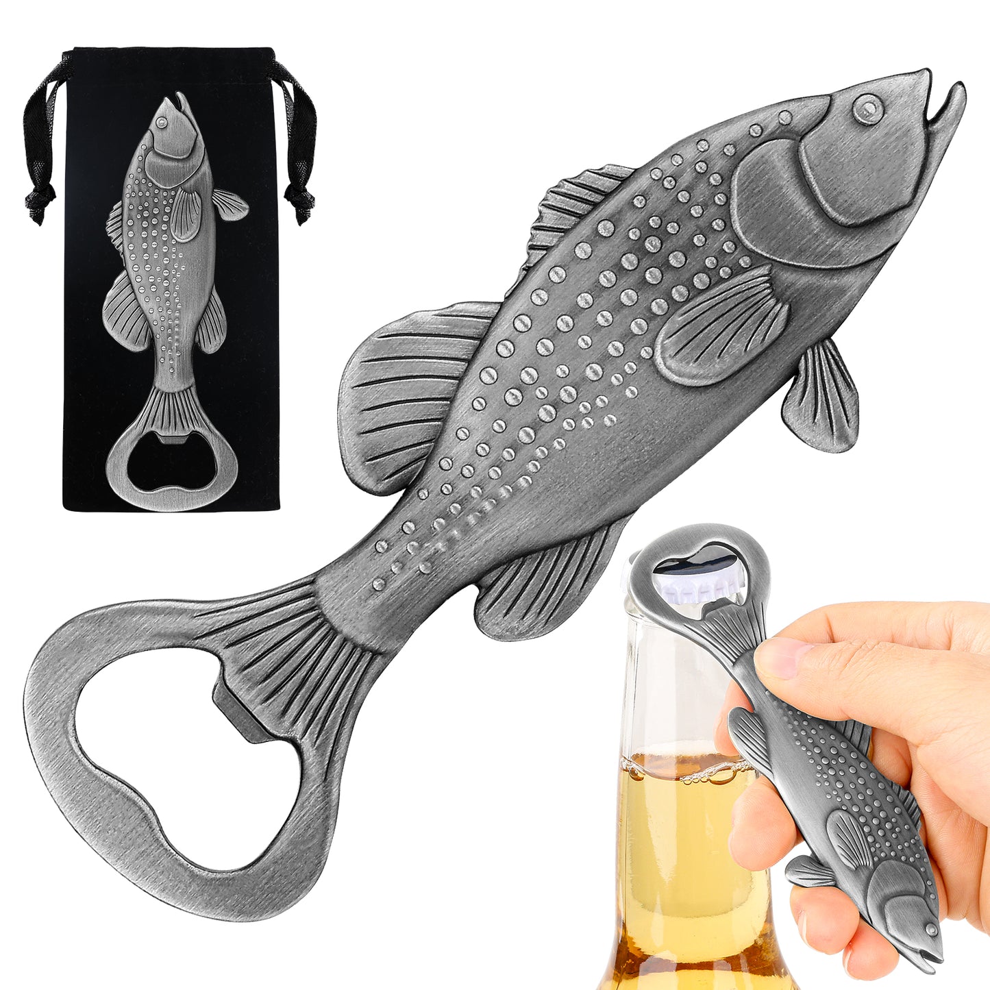 Creative Sea Bass Bottle Opener With Velvet Bag , Exclusive Gift For Fishing Enthusiasts, Bar Tool For Beer Enthusiasts, Ideal For Home And Bar Use, Novel Bar Accessories For Opening Beer