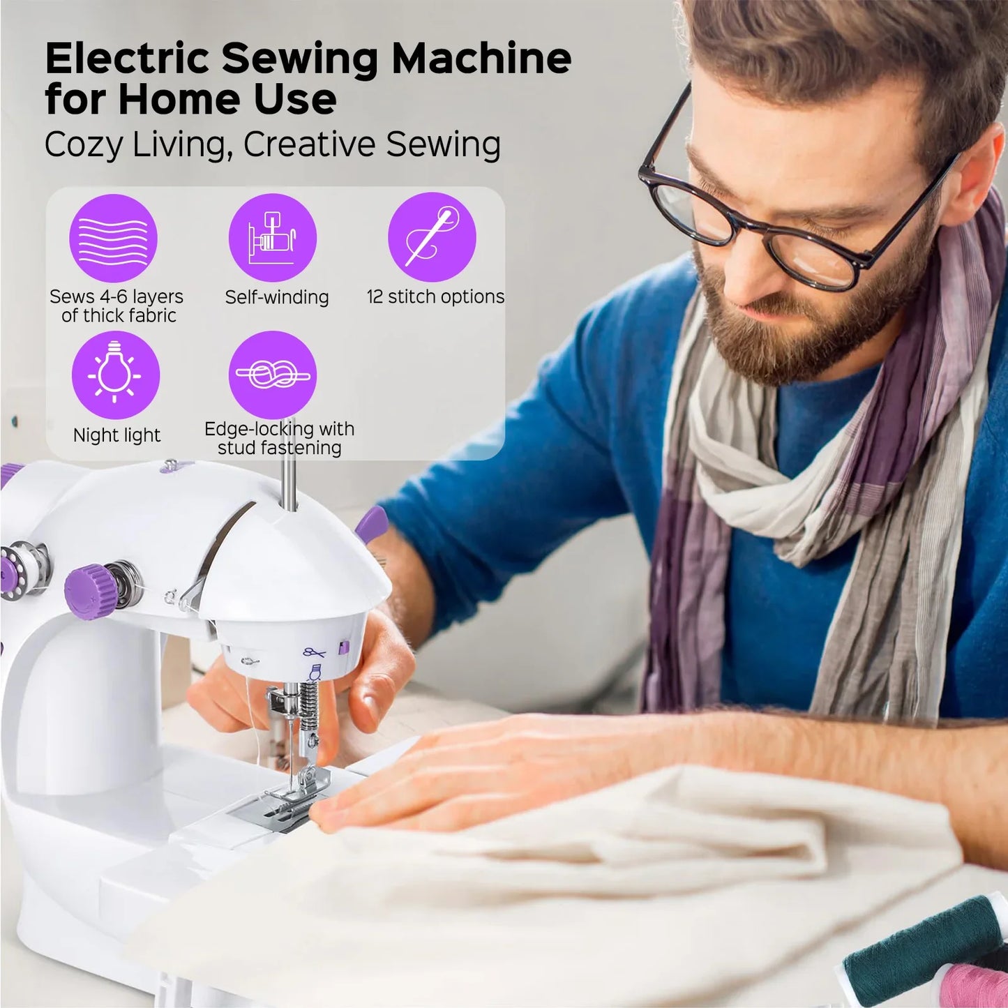 2025 Viral Portable Electric Sewing Machine - 12 Stitches LED Light Overlock Foot Pedal Dazzle