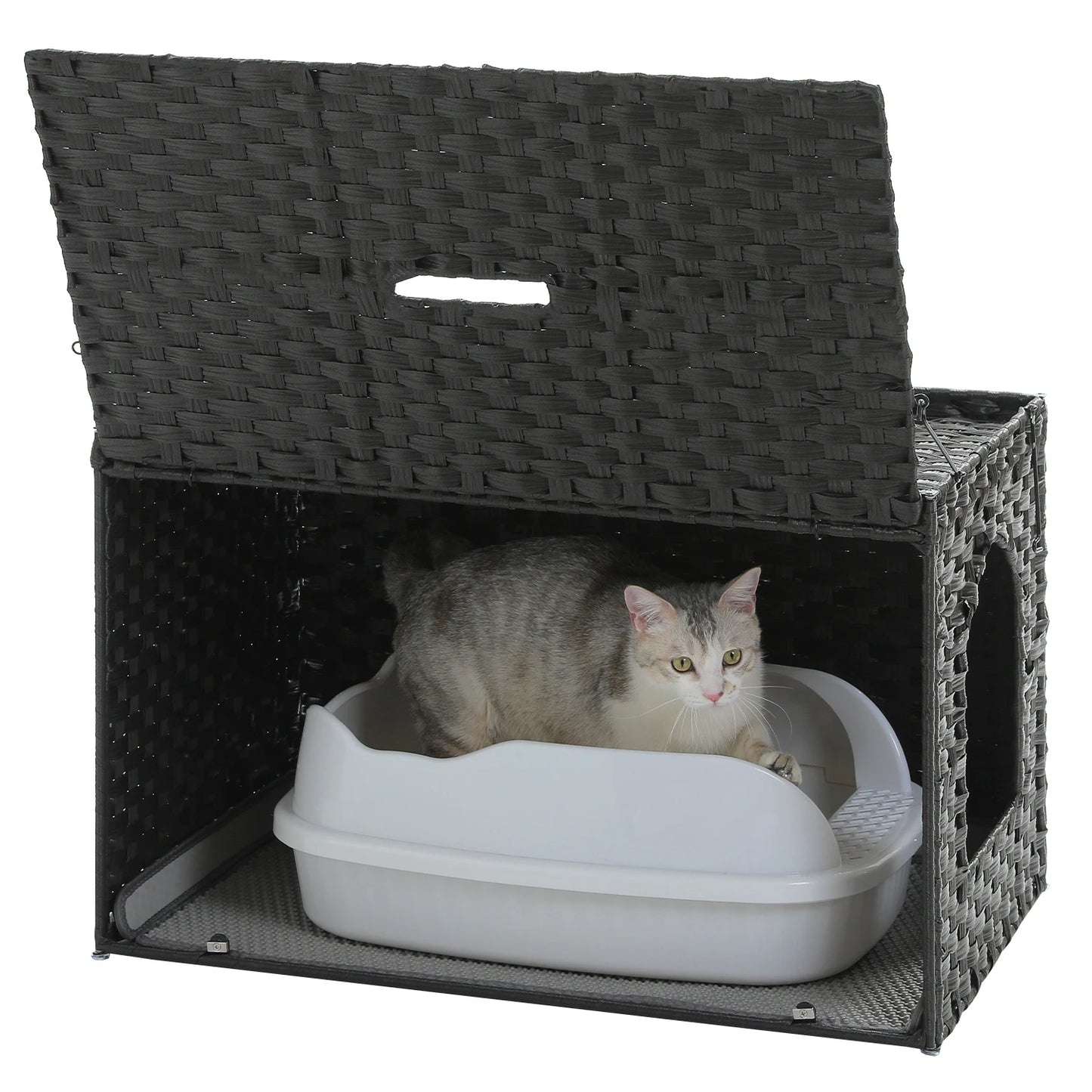 2025 Viral Rattan Cat Litter Box Enclosure - Handwoven Hidden Furniture Odor Control Cat Bed