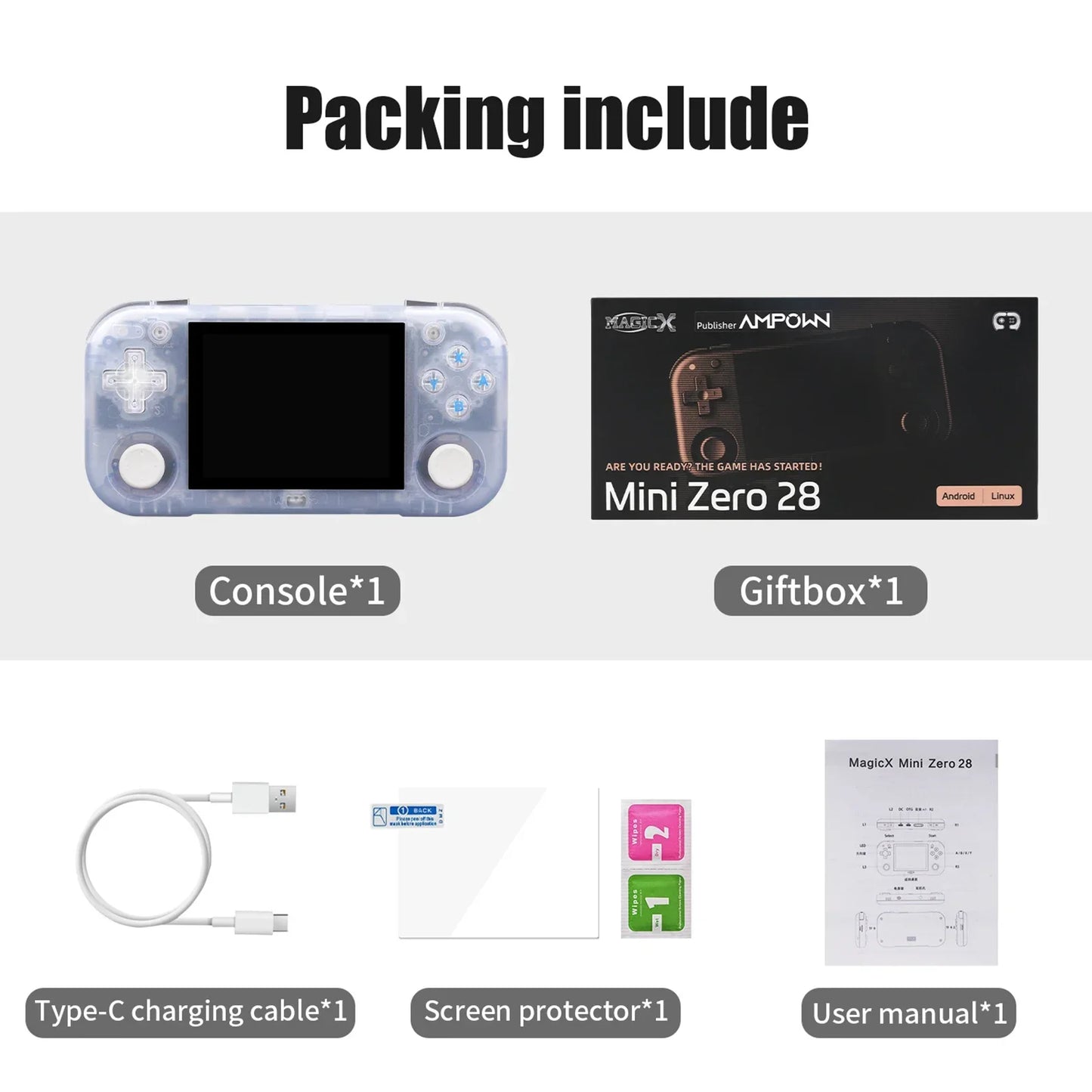 2025 Viral Ampown Mini Zero 28 Retro Handheld - 9000+ Games 2.8" IPS Android Emulator Dazzle