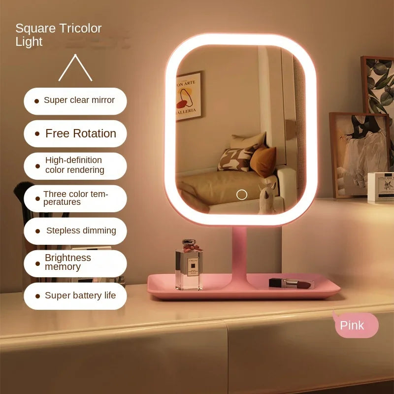2025 Viral Niche Modern LED Makeup Mirror - 3 Color Touch Light Vanity Desktop Dazzle Mirror