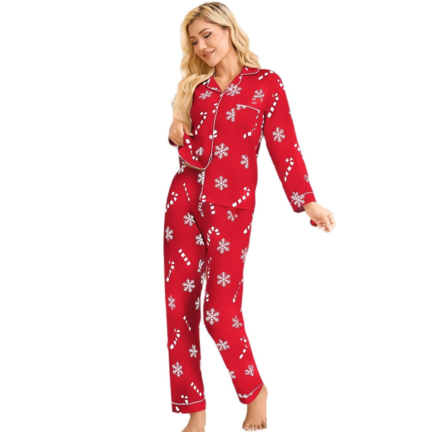 Holiday Pajamas Women's Lapel Cardigan Long Sleeve Pants Suit Women's kfghf899 Store