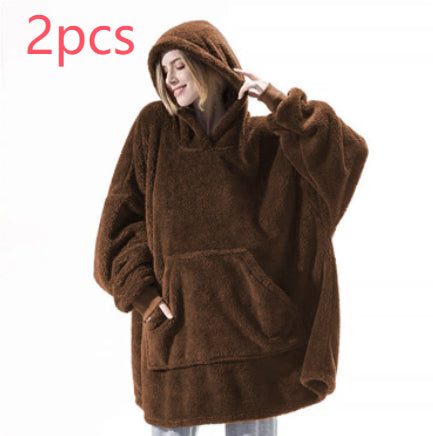 Hoodie Sweatshirt With Big Pocket Tops Sweater Comfortable Loose Double-Sided Fleece Thicker Wearable Blanket