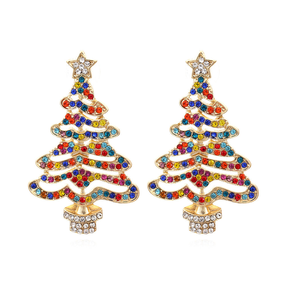 Hollow Out Christmas Tree Earrings With Diamonds kfghf899 Store