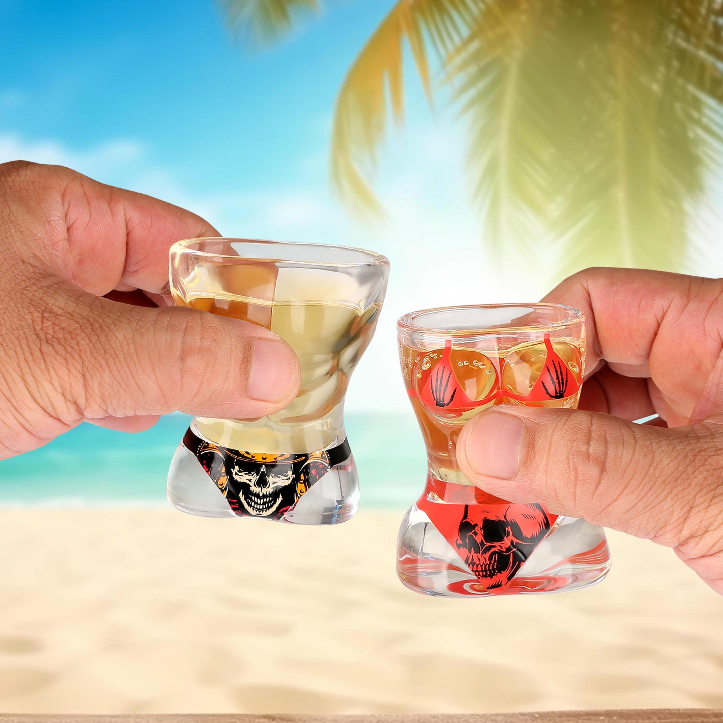 2 Pieces, Black Muscle Men's And Red Bikini Skull Style Glass Small Wine Glasses Bar Tools Christmas Gift, Halloween Gift, Birthday Gift, Company Party Gift, Universal Gift