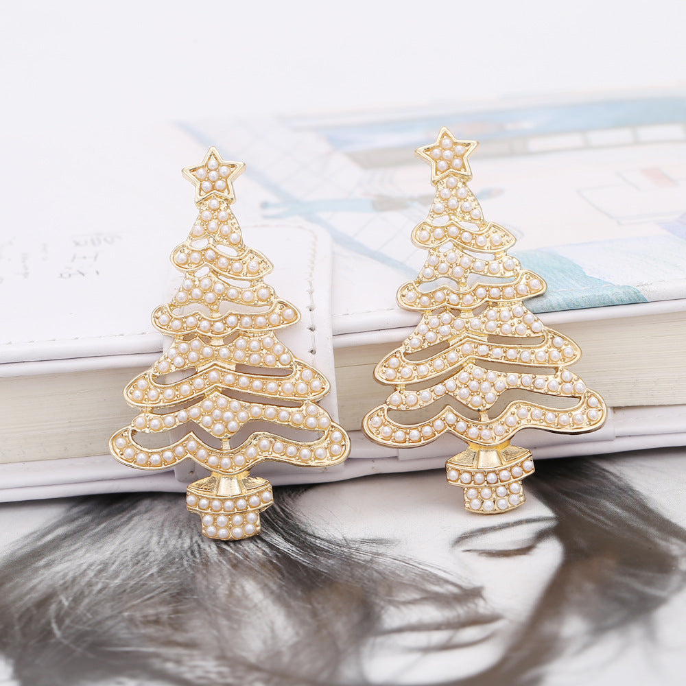 Hollow Out Christmas Tree Earrings With Diamonds kfghf899 Store