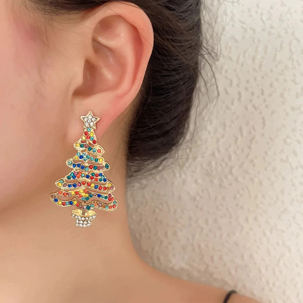 Hollow Out Christmas Tree Earrings With Diamonds kfghf899 Store