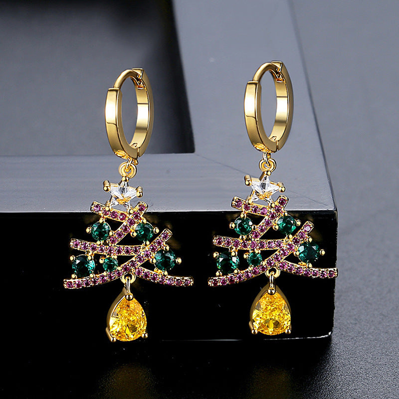 New Christmas Tree Earrings With Colorful Rhinestones Fashion Personality Shining Earrings Gift For Women Jewelry kfghf899 Store