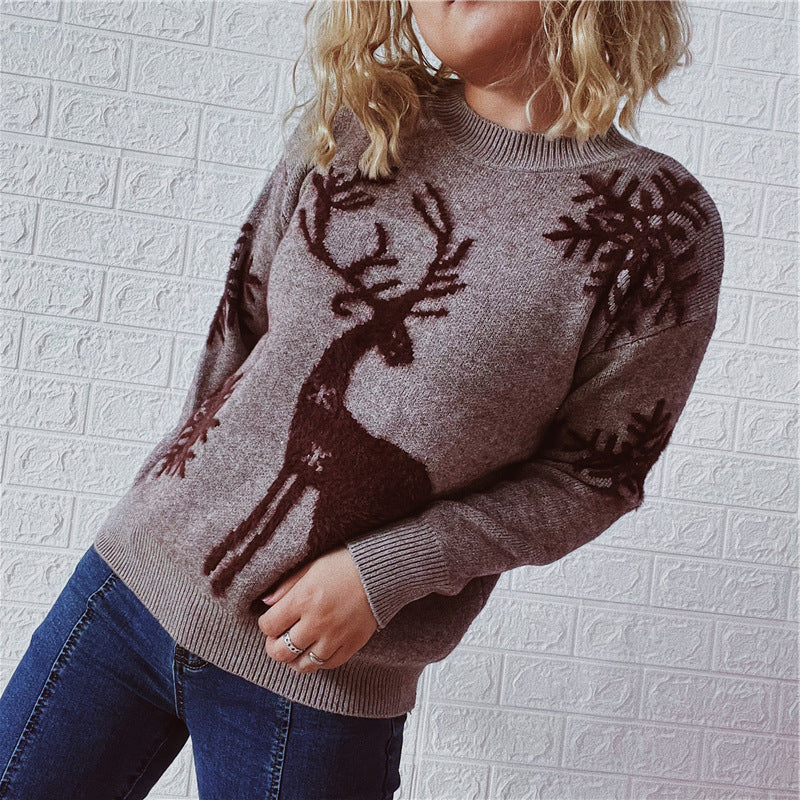Women's Fashion Round Neck Long Sleeve Knitted Christmas Sweater Dazzle Frenzy