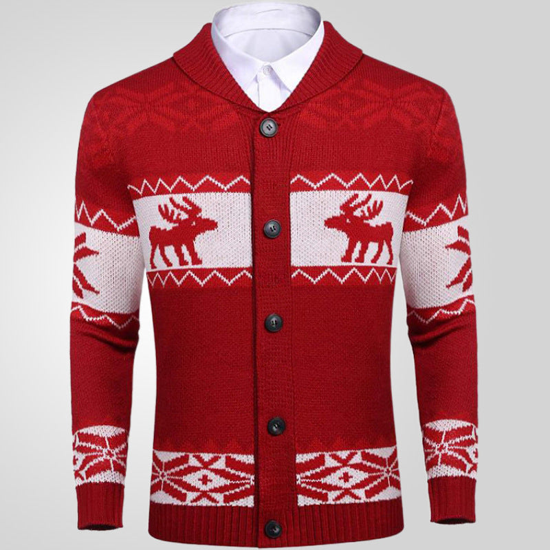 Men's Christmas Jacquard Sweater Button Cardigan Sweater Coat kfghf899 Store
