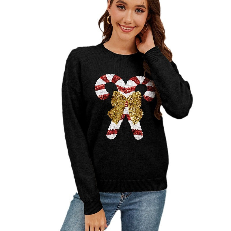 Christmas Crutches Bow Sequined Women's Sweater kfghf899 Store