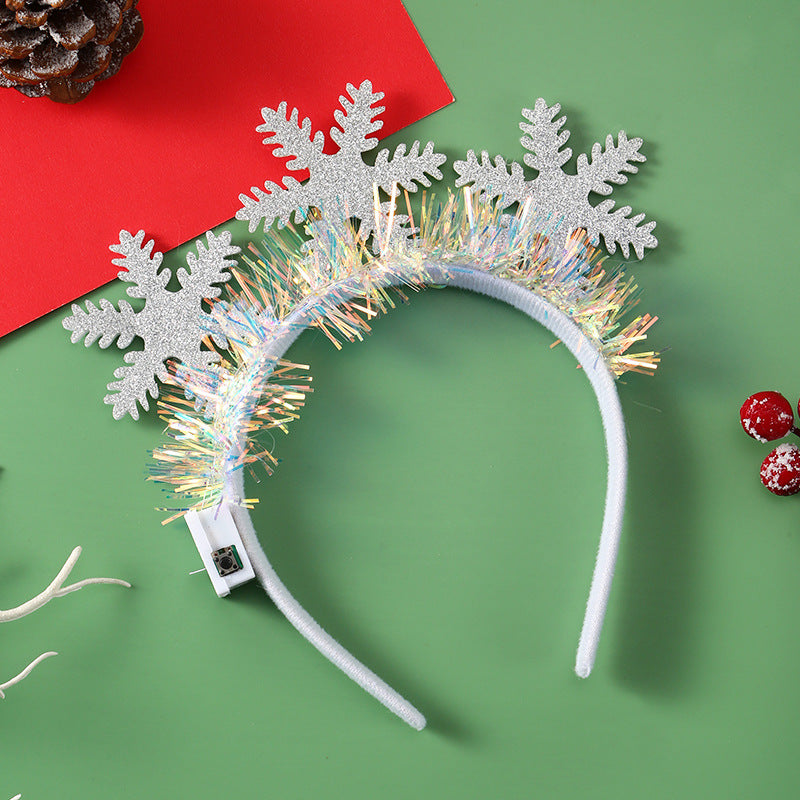 IPC Christmas Hair Band Glowing Headband Xmas Tree Snowflake Hair Band Deer Horn Light Flashing Headwear Merry Christmas Gift kfghf899 Store
