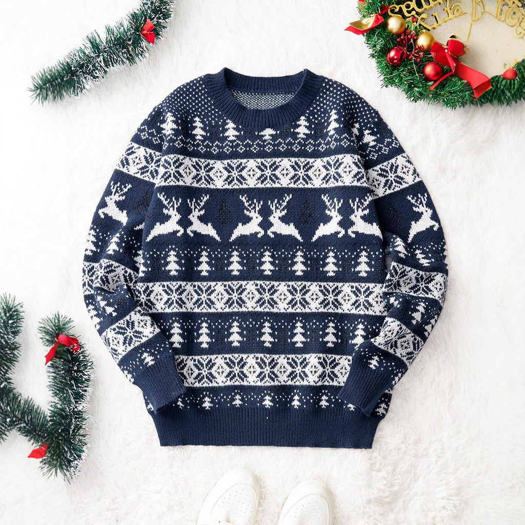 Christmas Sweater Men's Round Neck Loose Jacquard Knitwear kfghf899 Store