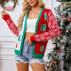 Christmas Sweater Red Casual Letter Jacquard V-neck Knitted Cardigan Dazzle Frenzy