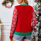 Christmas Sweater Red Casual Letter Jacquard V-neck Knitted Cardigan Dazzle Frenzy