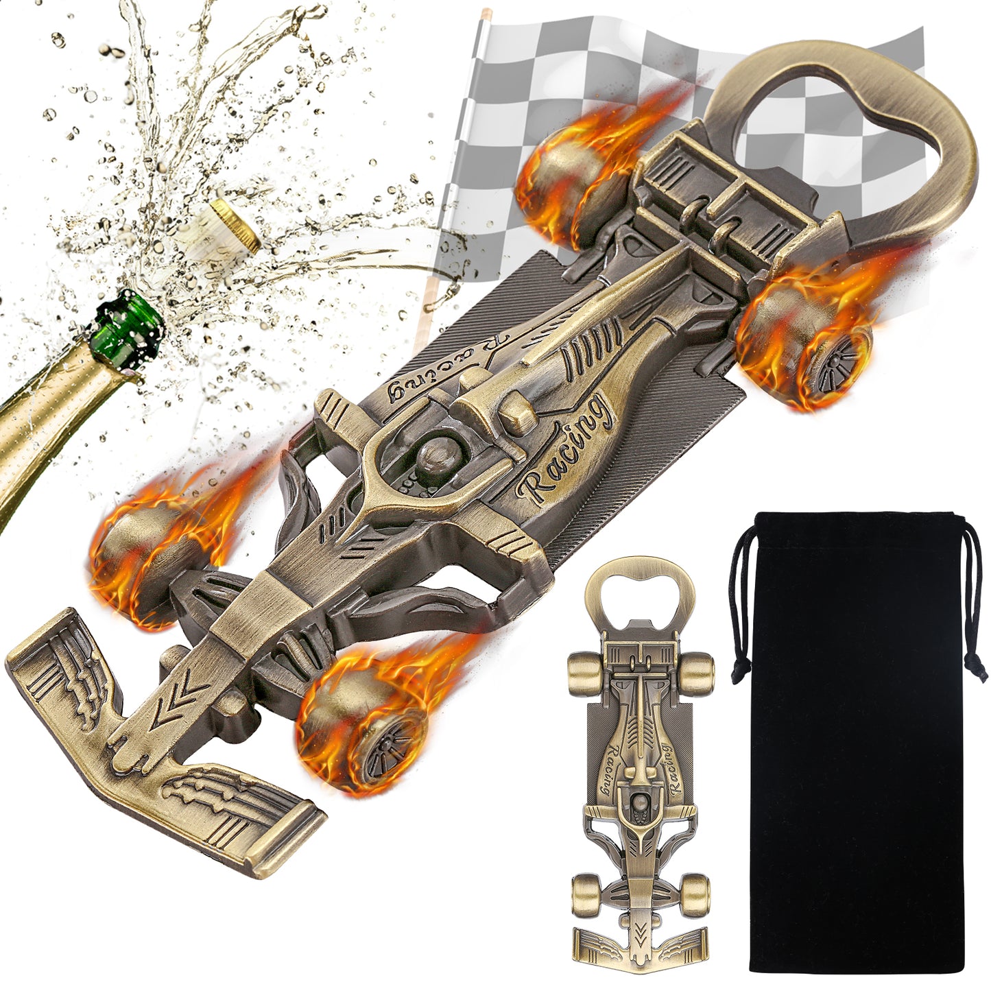 Exquisite Racing Bottle Opener,Meticulously Designed And Made Of Durable Materials, Perfect For Opening Bottles During Sports Events, Parties, Or At Home. Includes A Black Drawstring Bag.