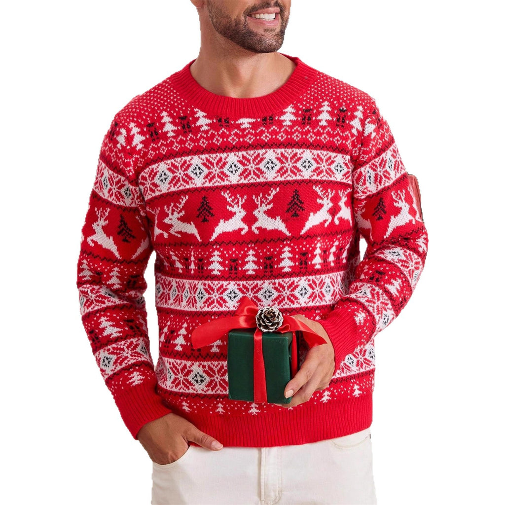 Christmas Sweater Men's Round Neck Loose Jacquard Knitwear kfghf899 Store