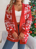 2024 Christmas Clothes Women's Open Front Cardigan Knitwear Lantern Sleeve Xmas Printed Oversized Deer Sweater Pockets Knitted Dazzle Frenzy