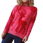 Women's Fashion Round Neck Long Sleeve Knitted Christmas Sweater Dazzle Frenzy