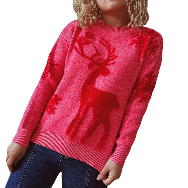Women's Fashion Round Neck Long Sleeve Knitted Christmas Sweater Dazzle Frenzy