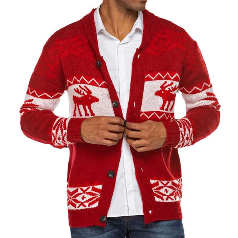 Men's Christmas Jacquard Sweater Button Cardigan Sweater Coat kfghf899 Store