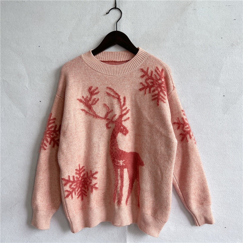 Women's Fashion Round Neck Long Sleeve Knitted Christmas Sweater Dazzle Frenzy