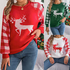 Christmas Women's Casual Plaid Deer Long Sleeve Pullover Sweater Dazzle Frenzy