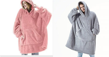 Hoodie Sweatshirt With Big Pocket Tops Sweater Comfortable Loose Double-Sided Fleece Thicker Wearable Blanket