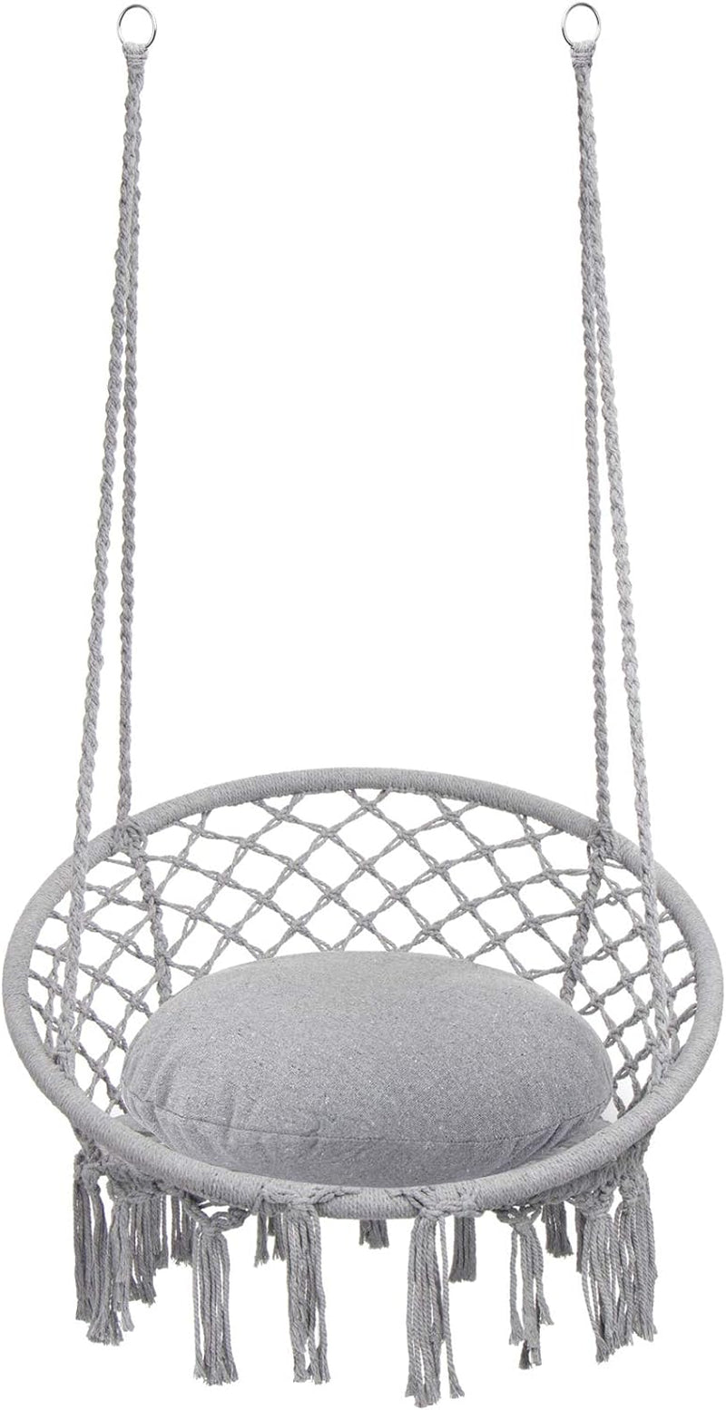 2025 Viral Macrame Hammock Chair Swing - Bohemian 330lbs Cotton Rope Hanging Chair Light Grey