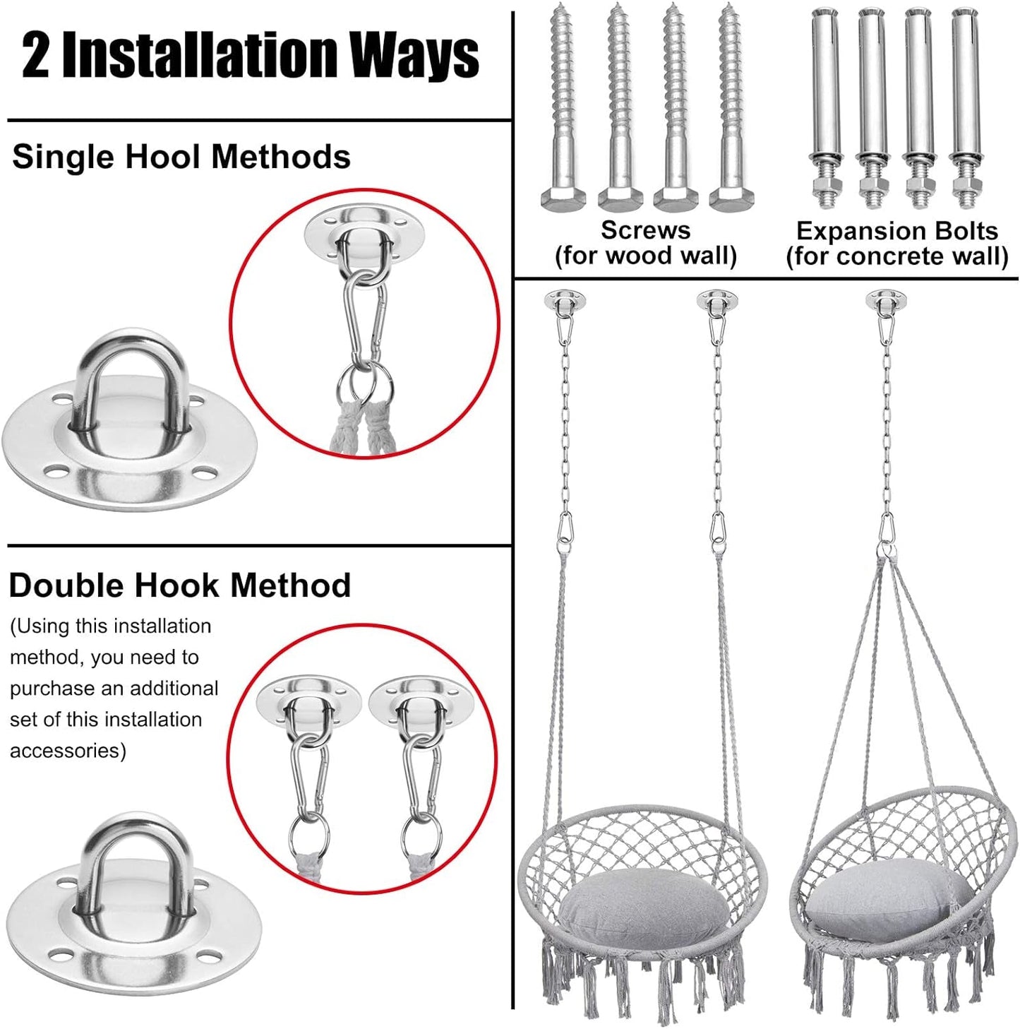 2025 Viral Macrame Hammock Chair Swing - Bohemian 330lbs Cotton Rope Hanging Chair Light Grey