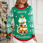 Jacquard Pullover Christmas Cartoon Kitten Embroidered Sweater Dazzle Frenzy