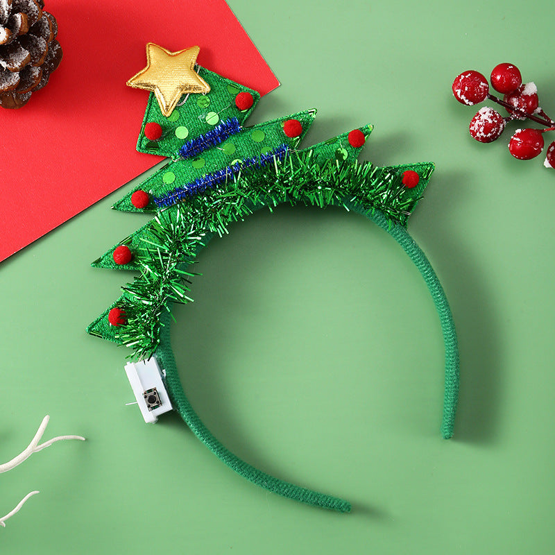 IPC Christmas Hair Band Glowing Headband Xmas Tree Snowflake Hair Band Deer Horn Light Flashing Headwear Merry Christmas Gift kfghf899 Store