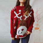 Women's Fashion Loose Elk Snowflake Flocking Jacquard Round Neck Sweater Dazzle Frenzy