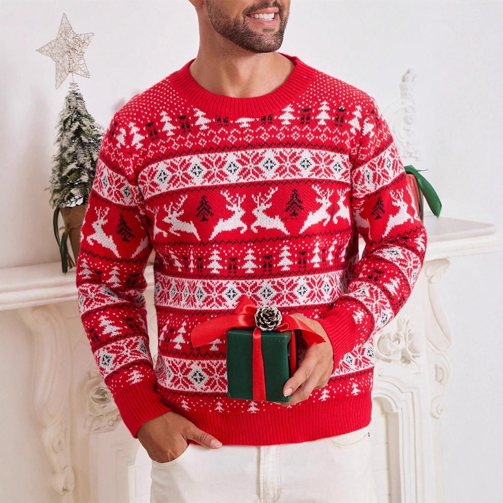 Christmas Sweater Men's Round Neck Loose Jacquard Knitwear kfghf899 Store