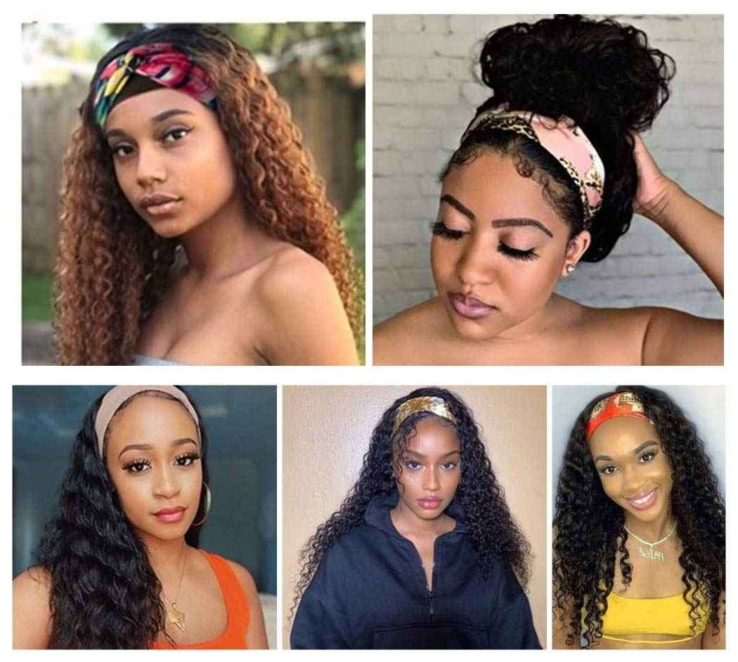 2025 Viral Rebasar Curly Headband Wig - 24" Deep Wave Glueless Human Hair Black Wig for Women