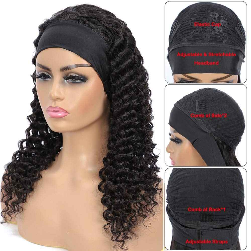 2025 Viral Rebasar Curly Headband Wig - 24" Deep Wave Glueless Human Hair Black Wig for Women
