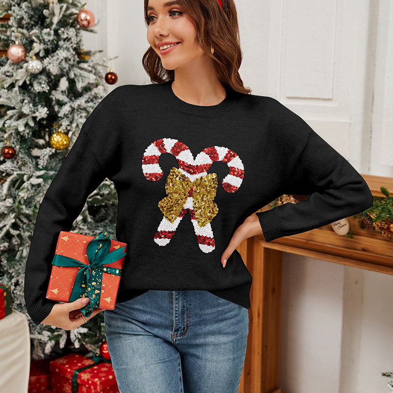 Christmas Crutches Bow Sequined Women's Sweater kfghf899 Store