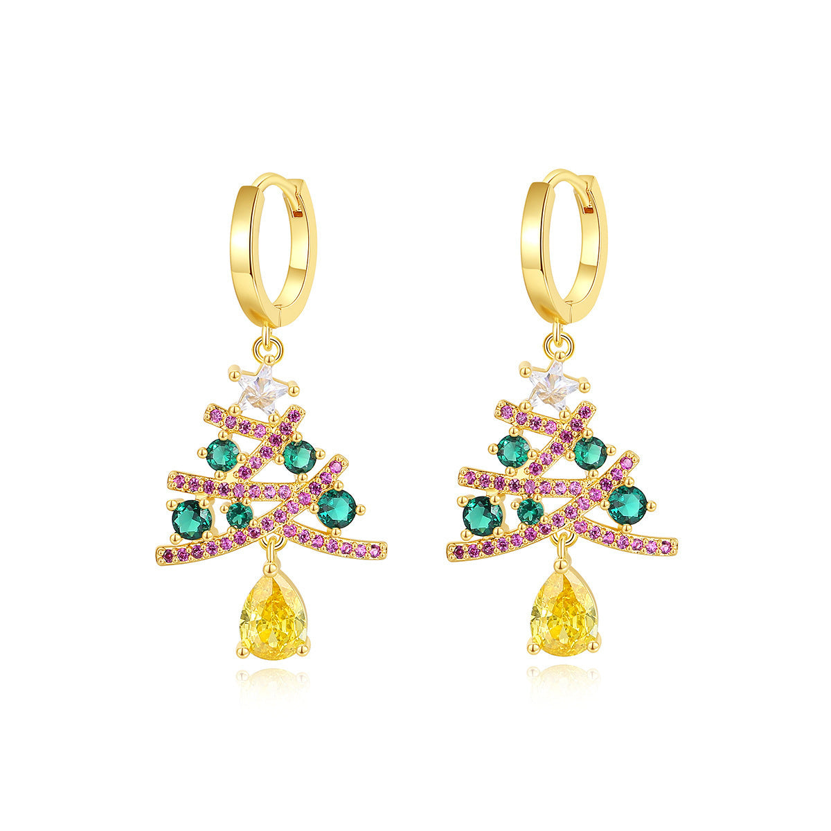 New Christmas Tree Earrings With Colorful Rhinestones Fashion Personality Shining Earrings Gift For Women Jewelry kfghf899 Store