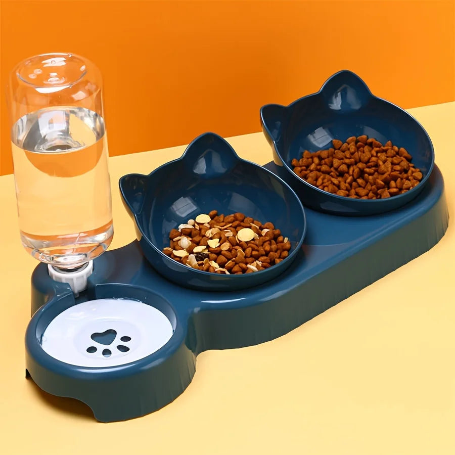 2025 Viral 3-in-1 Tilted Pet Bowl Set - Neck-Protecting Auto Water Ear Design Dazzle