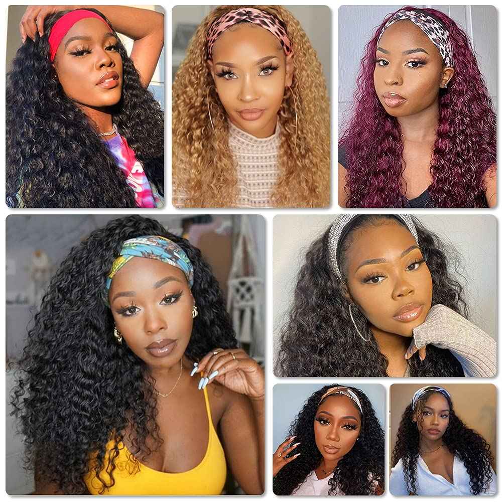 2025 Viral Rebasar Curly Headband Wig - 24" Deep Wave Glueless Human Hair Black Wig for Women