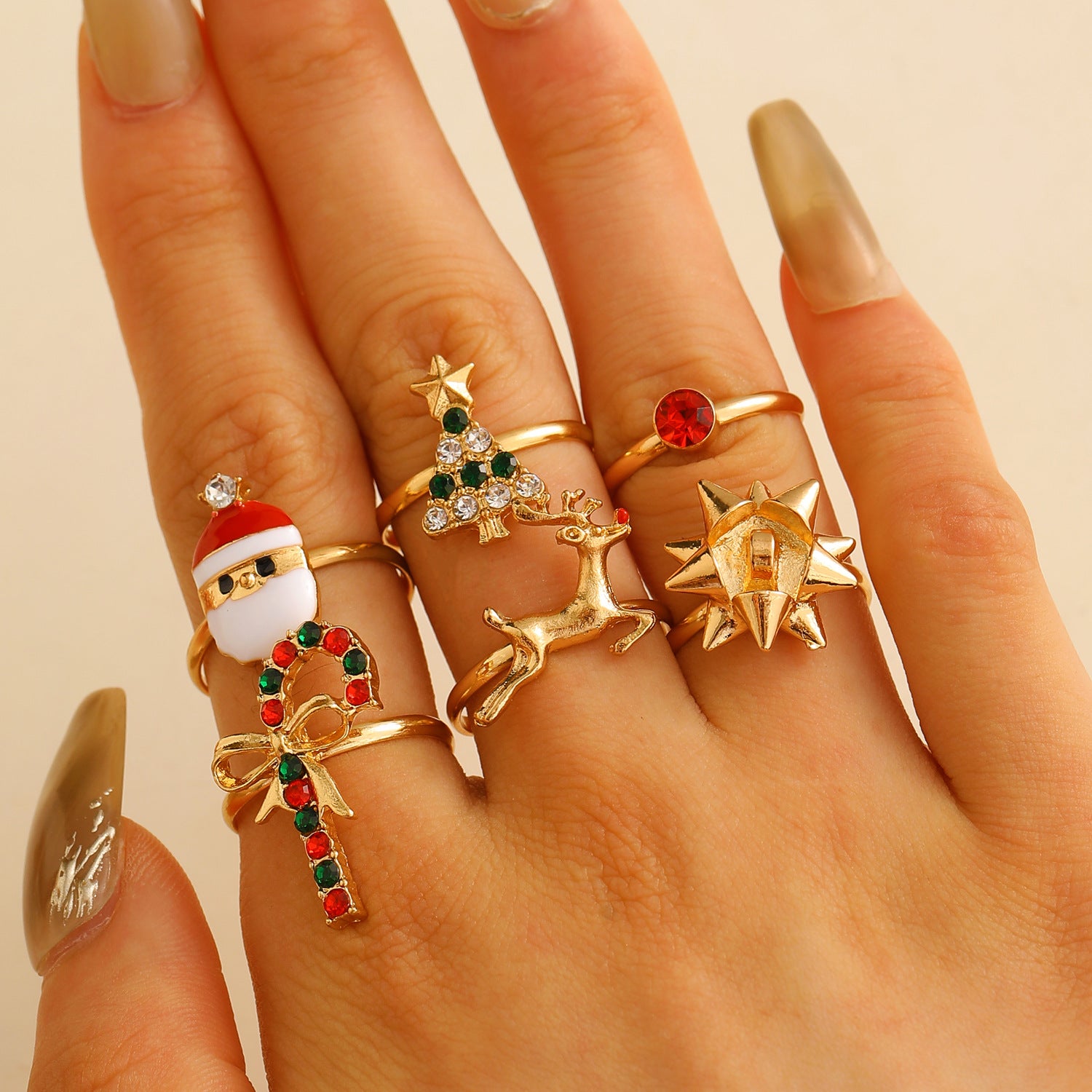 6pcs Santa Claus Christmas Tree Elk Rings Cute Cartoon Christmas Open Adjustable Ring Oil Drop Jewelry kfghf899 Store