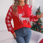 Christmas Women's Casual Plaid Deer Long Sleeve Pullover Sweater Dazzle Frenzy
