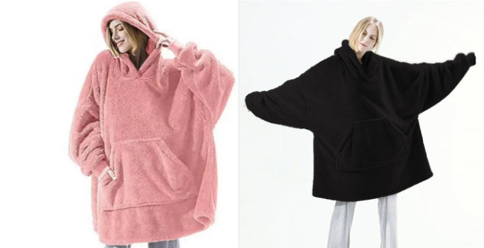 Hoodie Sweatshirt With Big Pocket Tops Sweater Comfortable Loose Double-Sided Fleece Thicker Wearable Blanket