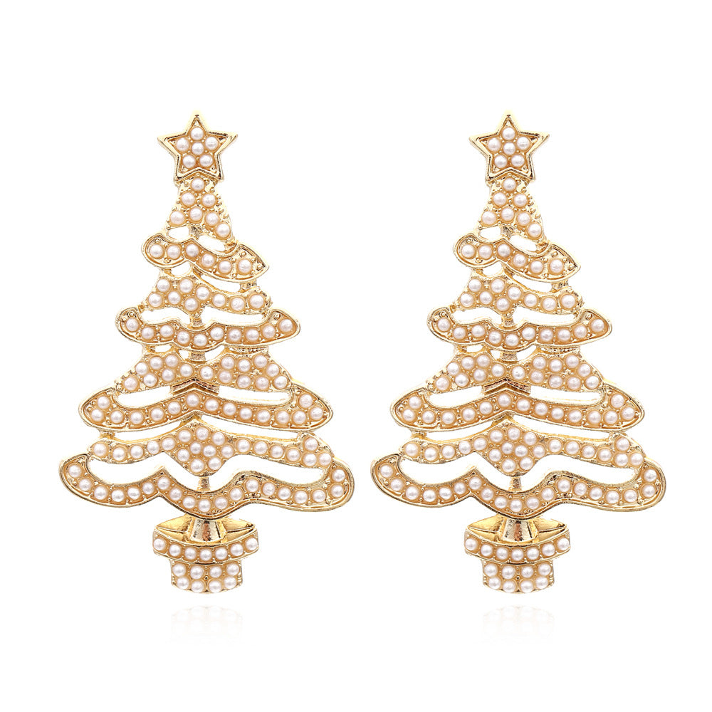 Hollow Out Christmas Tree Earrings With Diamonds kfghf899 Store