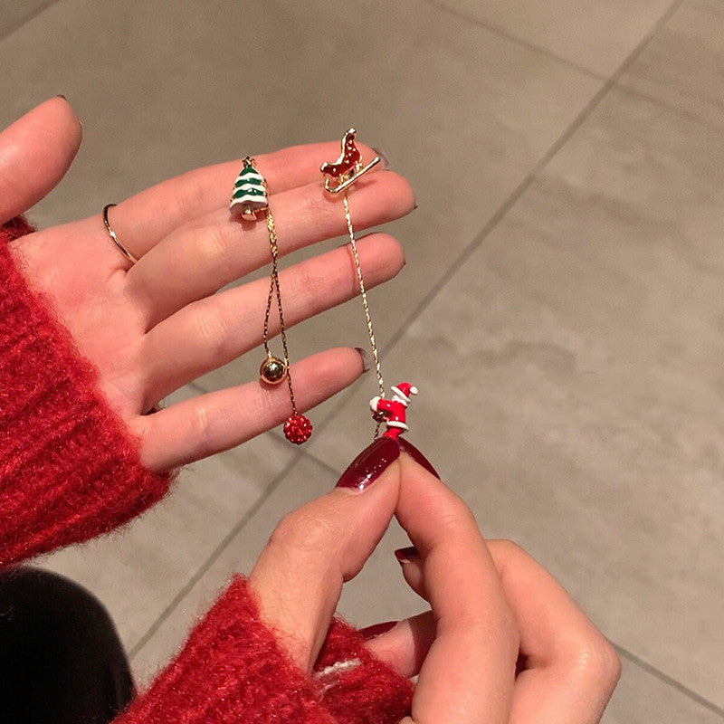 Ins Fashion Xmas Earrings Moving Santa Claus Long Tassel Earrings For Women Christmas Tree Snowflake Asymmetric Drop Earring kfghf899 Store