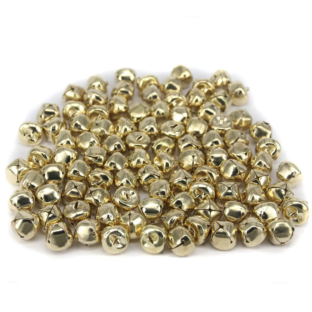 100 Pieces 15mm Gold Christmas Jingle Bells Pendant/Decoration/Craft/Jewellery DIY Dazzle Frenzy