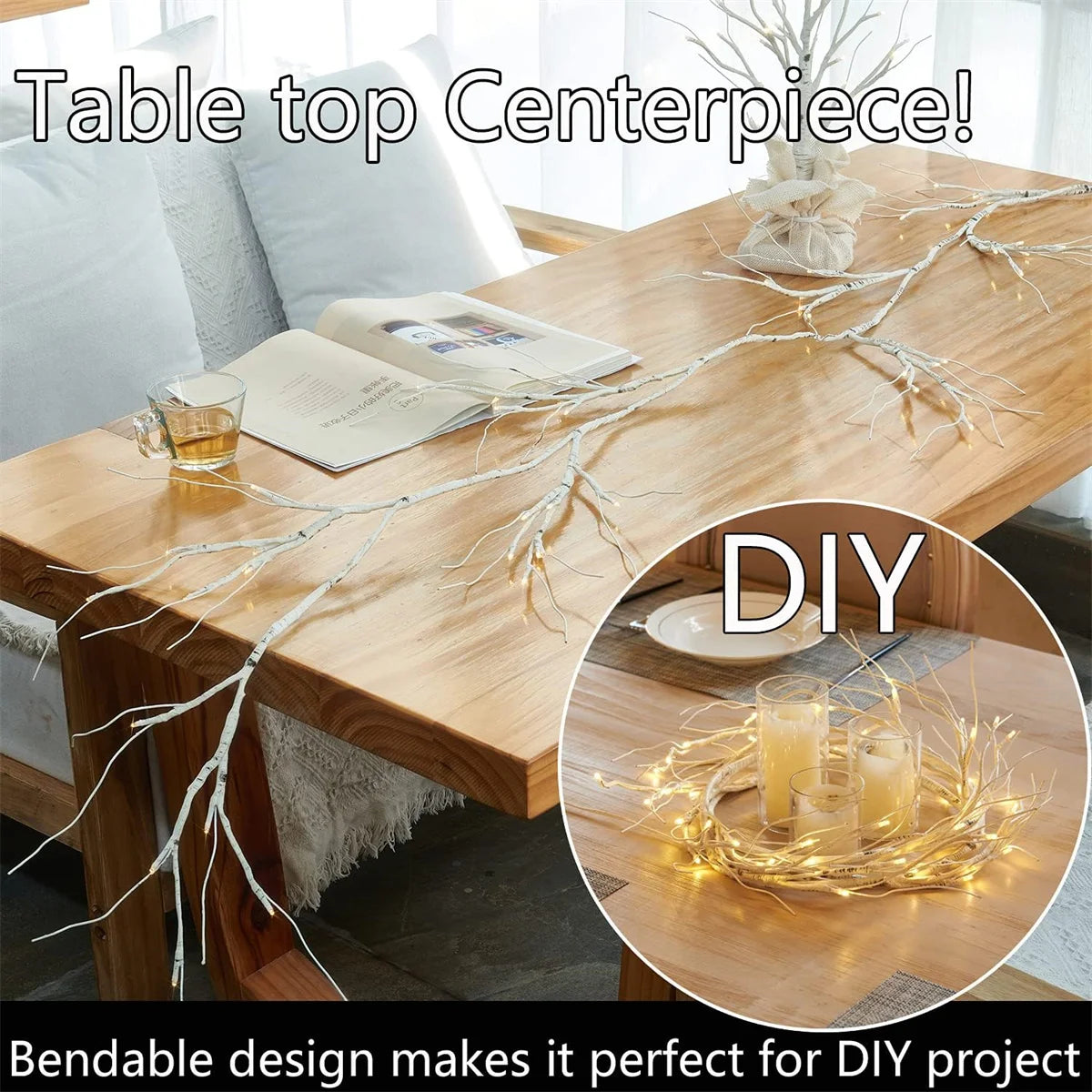 48 LED Birch Vine Lights  Battery  Power Artificial Branch Vine Light for Christmas Fireplaces Tables Indoors And Outdoors Decor Dazzle Frenzy