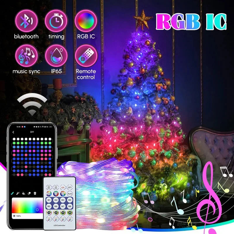RGBIC USB LED String Lights DIY Outdoor Christmas Tree Decor Fairy Lights 8 Modes Bluetooth APP For Wedding Holiday Party Lighti Dazzle Frenzy
